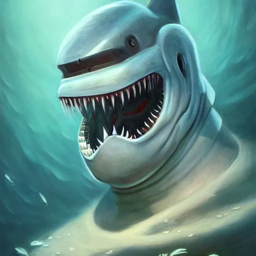 Prompt: beautiful painting of a white armored sharkman exploring the bottom of the ocean in the style of Simon Stålenhag and H. R. Giger, detailed, trending on Artstation