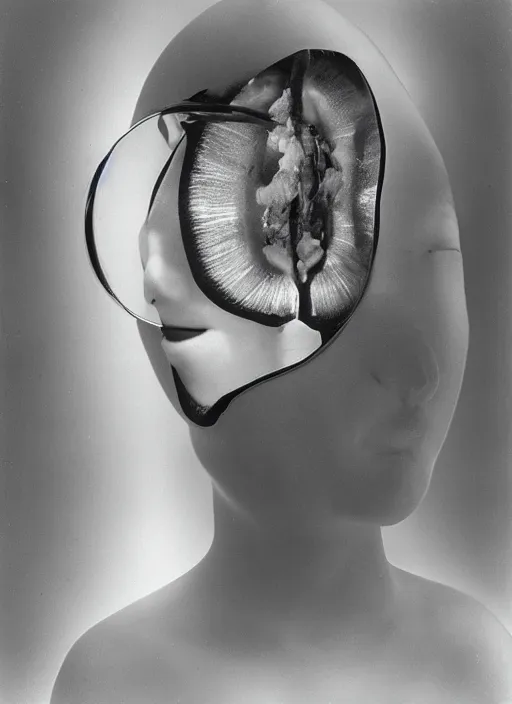 Image similar to female head in a aquarium, lights caustic, tropical fish, surreal photography by Man Ray