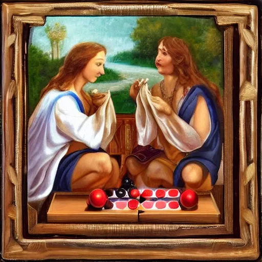 Prompt: angels playing backgammon