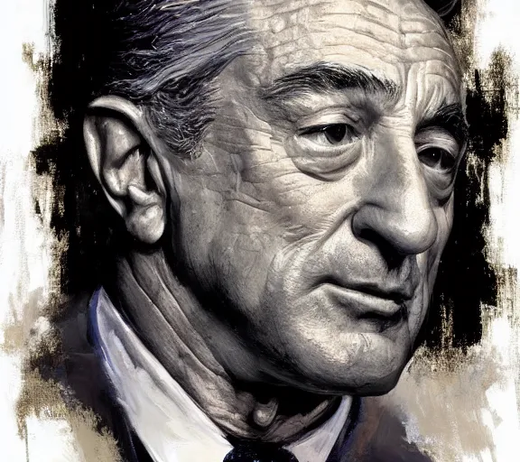 Image similar to a hyper-detailed painting of Robert DeNiro by Craig Mullins; oil on canvas; trending on artstation