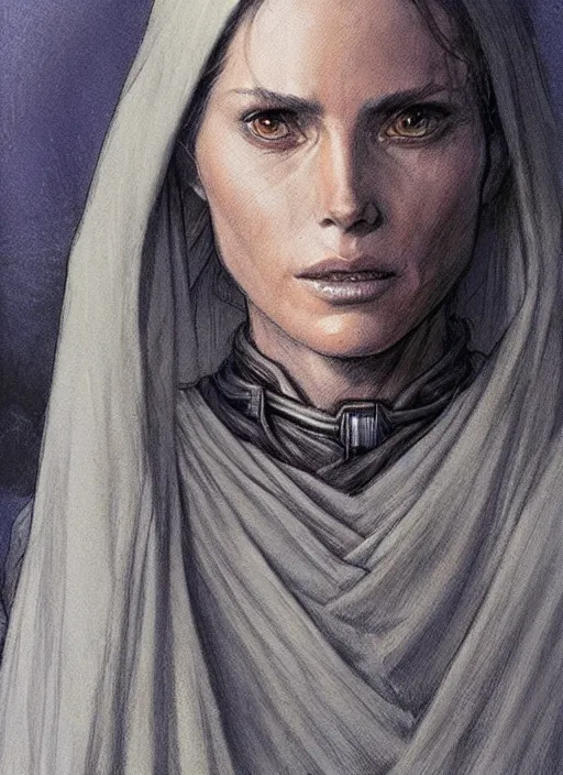 Image similar to concept art of a beautiful woman by iain mccaig and magali villeneuve, jedi master, highly detailed. star wars expanded universe, she is about 2 0 years old, wearing jedi robes.