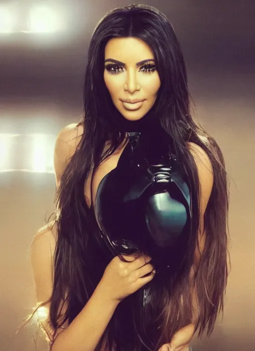 Image similar to photo still full pov of a kim kardashian with a alien facehugger over her face, cinematic full shot.