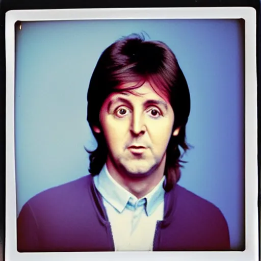 Prompt: Colored Colorized Polaroid Portrait of a younger 1970s 35 year old Paul McCartney, taken in the 1970s, photo taken on a 1970s polaroid camera, grainy, real life, hyperrealistic, ultra realistic, realistic, highly detailed, epic, HD quality, 8k resolution, body and headshot, film still, front facing, front view, headshot and bodyshot, detailed face, very detailed face, by Andy Warhol