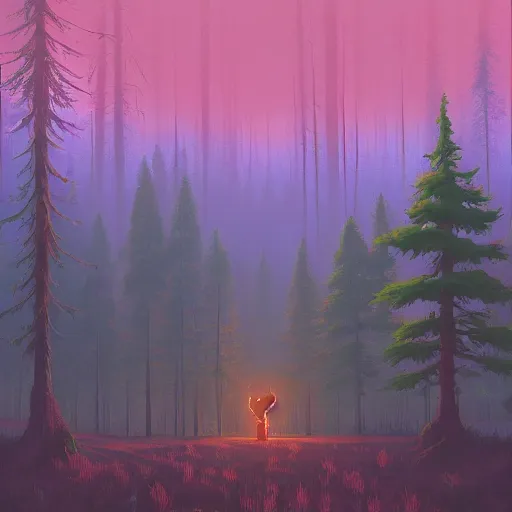 Prompt: breath of the wild, simon stalenhag, forest