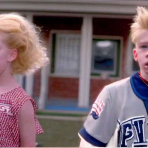 Image similar to a film still of a blonde young bou wearing a baseball outfit in Home Alone(1990)