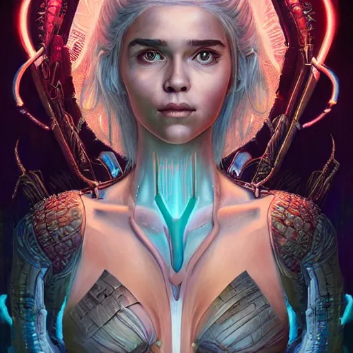 Image similar to Lofi BioPunk portrait daenerys targaryen with three dragons, Pixar style by Tristan Eaton Stanley Artgerm and Tom Bagshaw