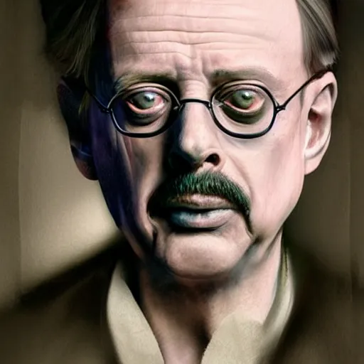 Image similar to hyperrealistic mixed media high resolution painting of Steve Buscemi disguised as Ghandi, stunning 3d render inspired art by Jamie Salmon and Greg Rutkowski, perfect facial symmetry, dim volumetric lighting, 8k octane beautifully detailed render, full body shot, post-processing, extremely hyper-detailed, intricate, epic composition, highly detailed attributes, highly detailed atmosphere, cinematic lighting, masterpiece, trending on artstation, very very detailed, masterpiece, stunning, flawless completion, lifelike texture, perfection,