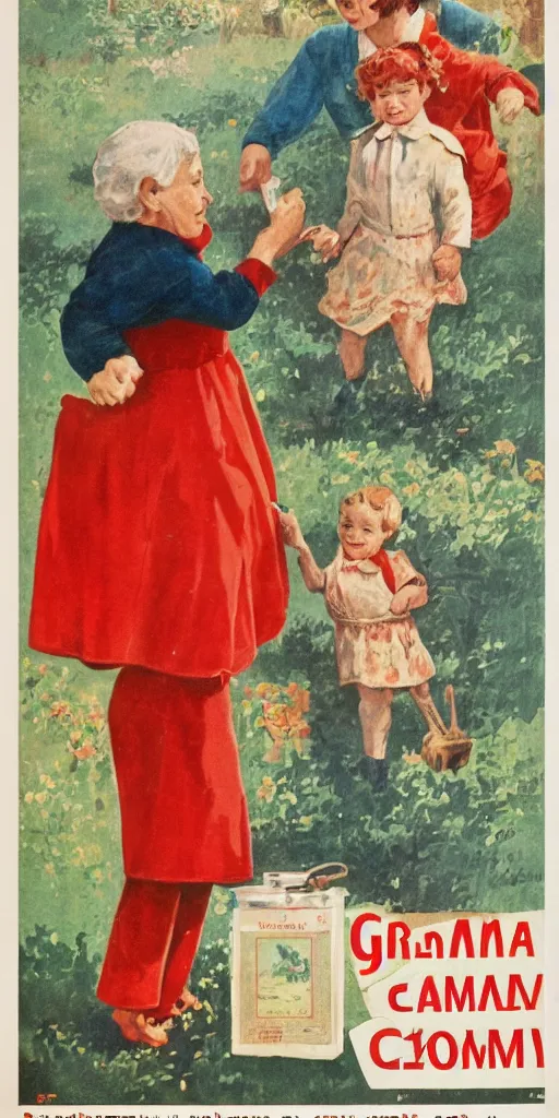 Image similar to buy a grandmother advertisement poster for soviet children