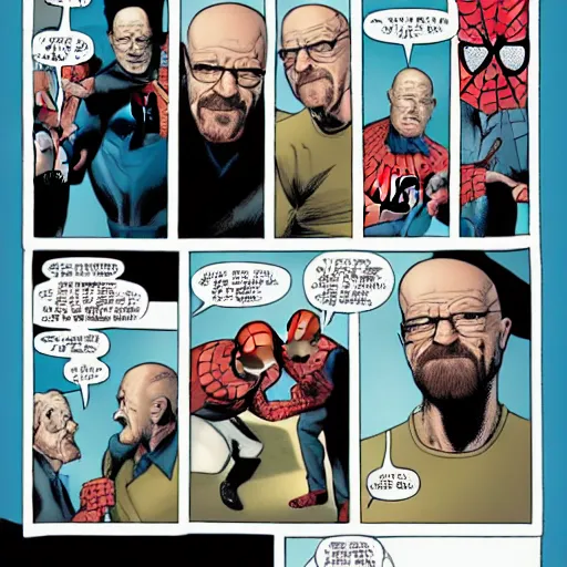 Image similar to walter white and spider-man in vertigo comic