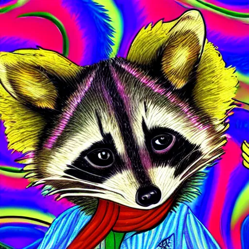 Prompt: a dancing raccoon in psychedelic style