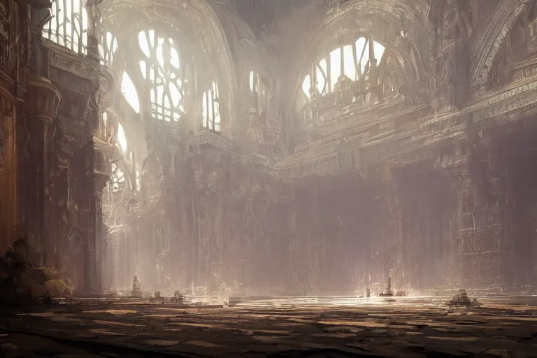 Image similar to the inside of a god palace by greg rutkowski, trending on artstation, aesthetic