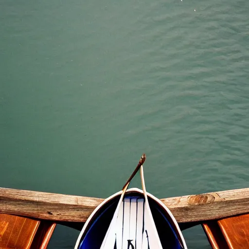 Image similar to photo of a rowboat from above in the style of Alison Shaw