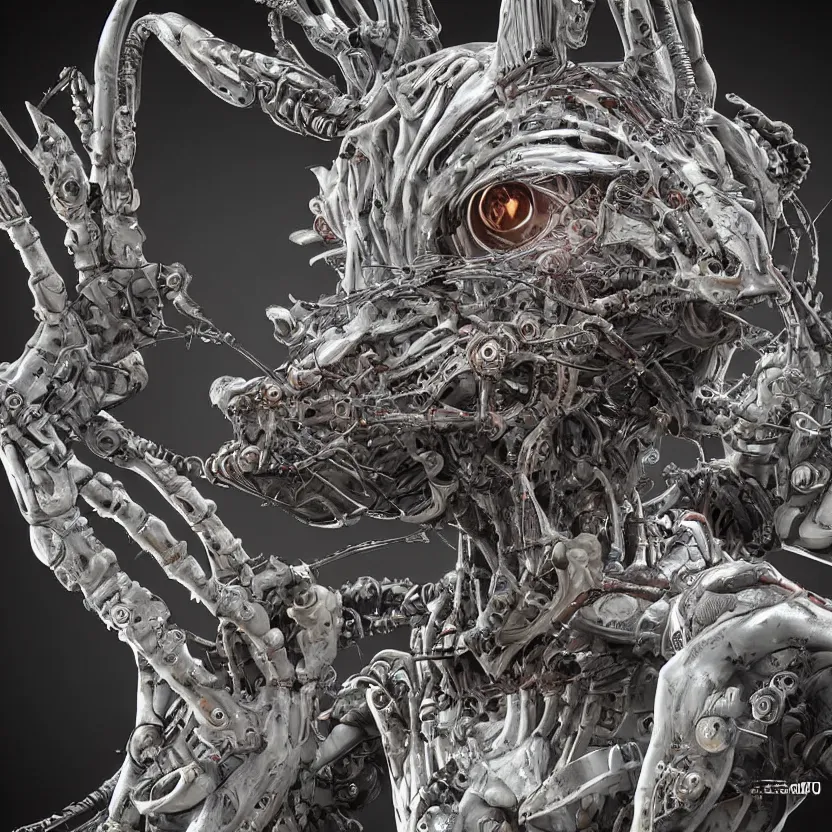 Image similar to detailed realistic 3 dcsulpture portrait artwork of a biomechanical lynx by subjekt zero, clogtwo and ben ridgway. colored centered uncut. scifi enviroment. slightly lowbrow. influenced by andrei riabovitchev and igor goryunov. artwork by subject zero