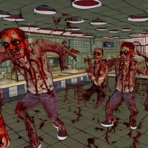 Image similar to 1990's diner full of zombies, 8k