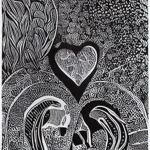 Image similar to lovers, detailed intricate block print, 4k, black ink on white paper