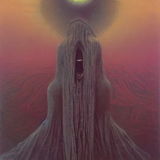 Image similar to the queen of the sun by zdzislaw beksinski and h. r. giger, oil on canvas