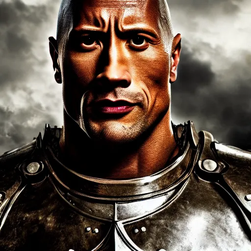 Dwayne 'the rock' johnson in knight armor raising eyebrow