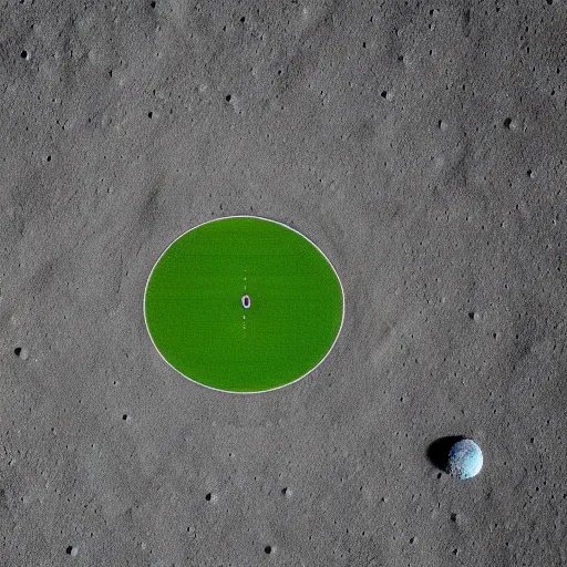 Image similar to a photography of a green soccer pitch on the moon, extreme long shot