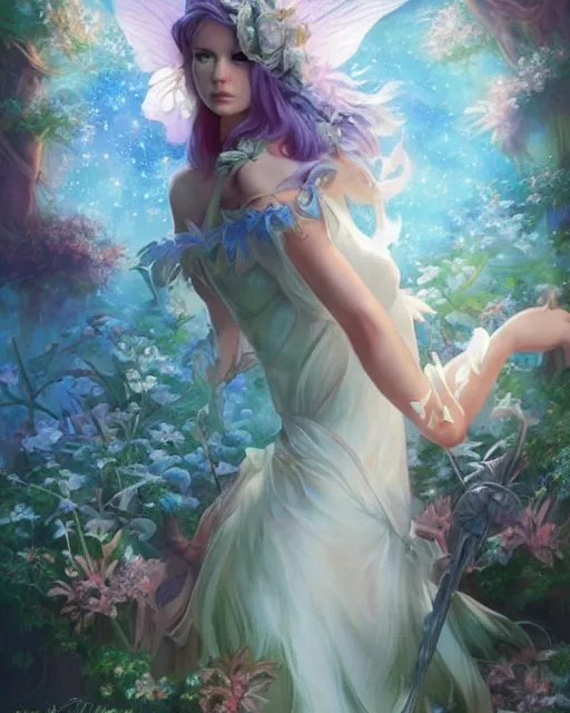 Prompt: a beautiful fairy, Ross Tran and Michael Whelan