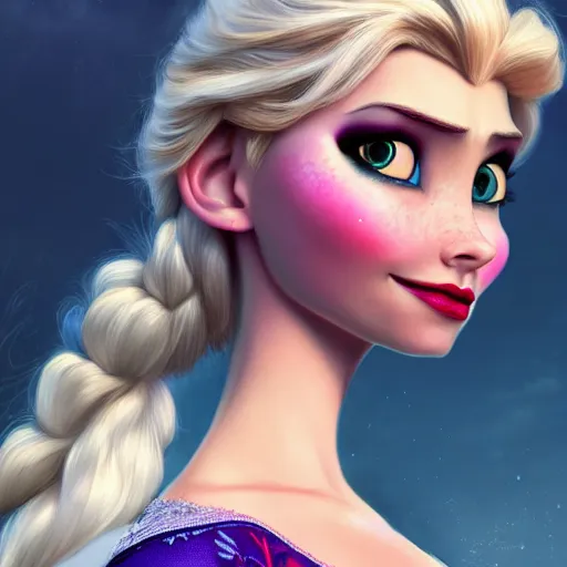 Image similar to Elsa from Frozen, long-shot, fantasy, medieval, vivid colors, elegant, concept art, sharp focus, beautiful face, digital art, Hyper-realistic, 4K, Unreal Engine, Highly Detailed, HD, Dramatic Lighting by Brom, trending on Artstation