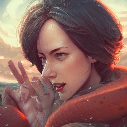 Prompt: wide open wife mouth, close - up, defiant, light effect, hyper detailed, intricate, elegant, highly detailed, digital painting, artstation, concept art, matte, sharp focus, illustration, by dan mumford, yusuke murata, makoto shinkai, ross tran