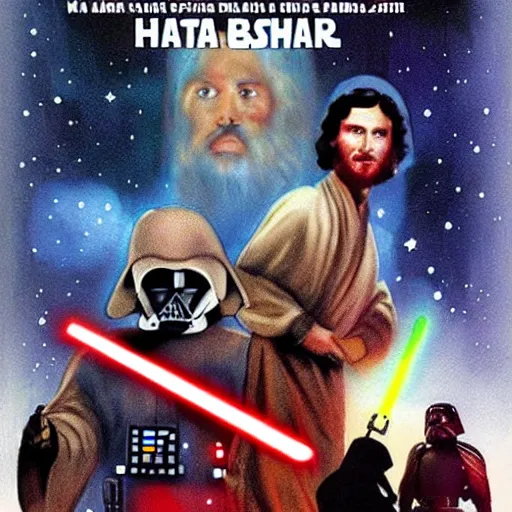 Prompt: star wars movie poster with osama bin laden and george bush