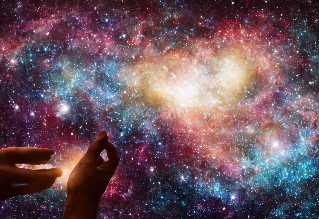 Prompt: Galaxy in the shape of a hand, taken through a telescope, realistic, universe, 4K, 8K, HDR