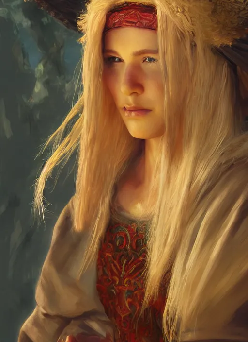 Image similar to blonde peasant woman, fantasy, medieval, vivid colors, fantasy, elegant, concept art, sharp focus, beautiful face!!, digital art, hyper - realistic, 4 k, unreal engine, highly detailed, hd, dramatic lighting by brom, trending on artstation