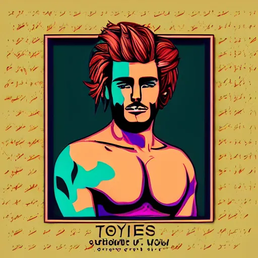 Image similar to a portrait of tattooed the beautiful greek god adonis, in retro colors, synthwave style, 2 d digital vector art