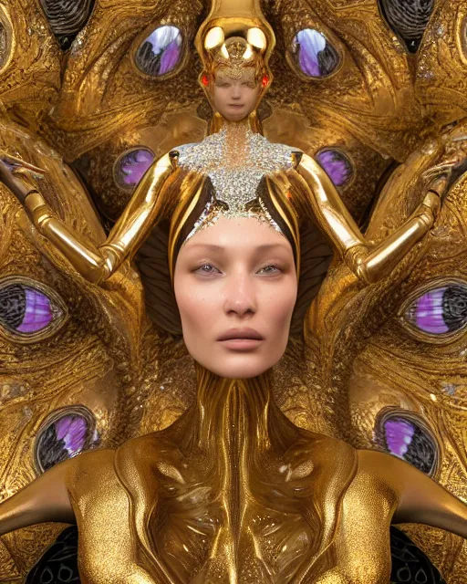 Image similar to a highly detailed metahuman 4 k close up render of an alien goddess bella hadid monument renaissance in iris van herpen dress schiaparelli in diamonds crystals swarovski and jewelry iridescent in style of alphonse mucha gustav klimt trending on artstation made in unreal engine 4