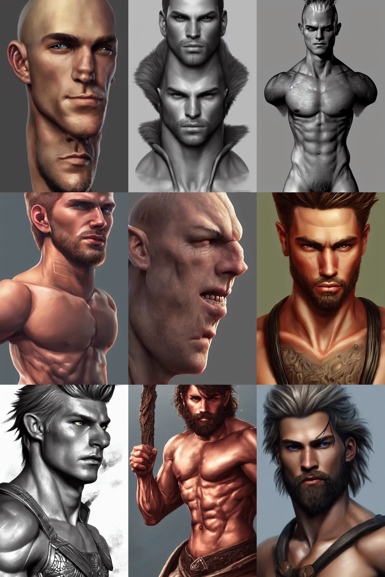 Prompt: handsome male, muscle, highly detailed, d & d, fantasy, highly detailed, digital painting, trending on artstation, concept art, sharp focus, illustration, global illumination, ray tracing, realistic shaded, art by rachel walpole
