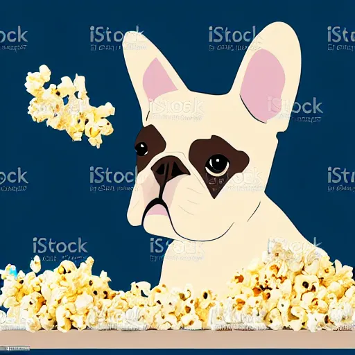 Prompt: french bulldog eating popcorn, vector art