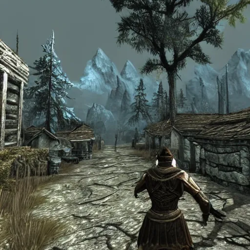 Image similar to The world of Skyrim in Playstation 1 graphics