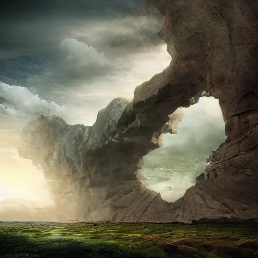 Image similar to A landscape where the future and past collide, epic digital art, grandiose