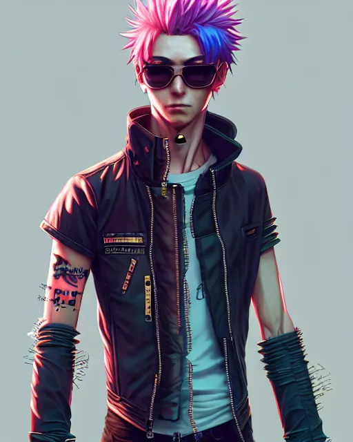 Prompt: portrait of a male punk, street clothes, cyberpunk 2 0 7 7, cybernetic implant, blonde shinkai makoto studio ghibli studio key hideaki anno sakimichan stanley artgerm lau rossdraws james jean marc simonetti elegant highly detailed digital painting artstation pixiv