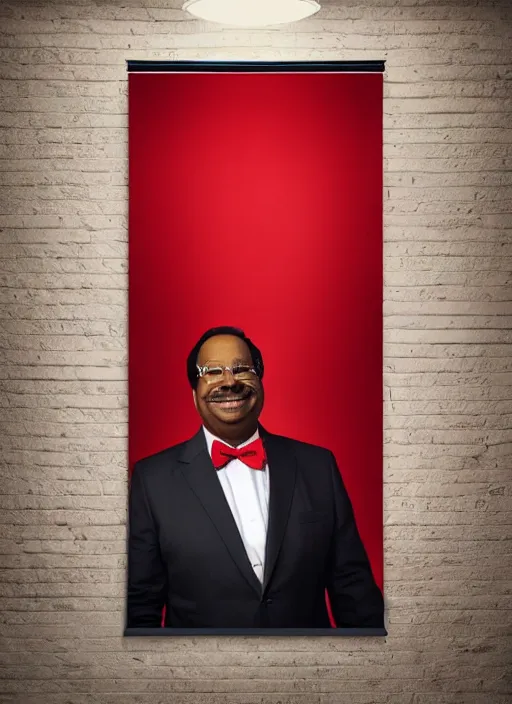 Prompt: ( ( ( portrait of leslie david baker as stanley hudson of the office television series ) ) ) by igor kazarin, head to waist, light coming from the right side, red background, poster, 4 k, award winning