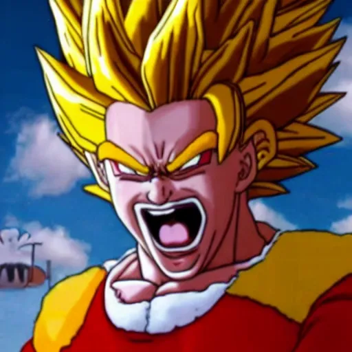 Image similar to ronald mcdonald going super saiyan 3