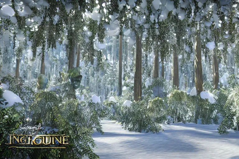 Image similar to crystalized forest with gilded trees and jeweled flowers by unreal engine, photorealistic