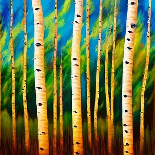 Image similar to beautiful painting of an Aspen forest at sunset, digital art, award winning illustration, golden hour, trending on artstation