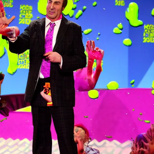 Image similar to saul goodman slimed at the kids choice awards, photojournalism photography