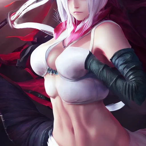 Image similar to beautiful anime art of Lady from devil may cry by WLOP, rossdraws, Logan Cure, Mingchen Shen, BangkuART, sakimichan, yan gisuka, JeonSeok Lee, zeronis, Chengwei Pan on artstation