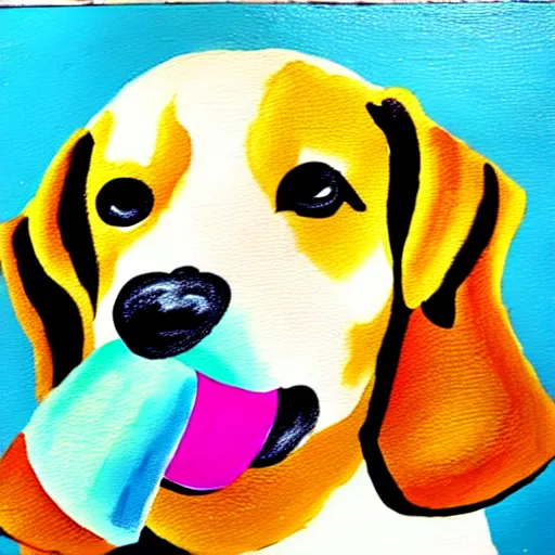 Image similar to painting of a dog eating ice cream