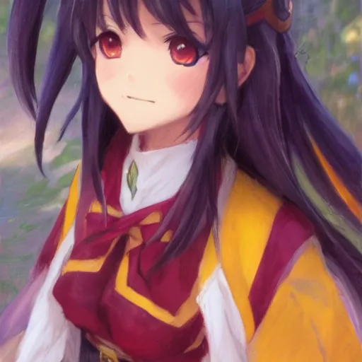 Prompt: megumin from konosuba, closeup portrait art by gaston bussiere