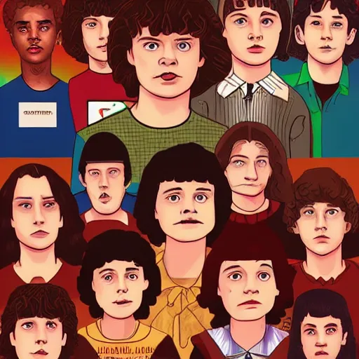 Image similar to the cast of stranger things digital art