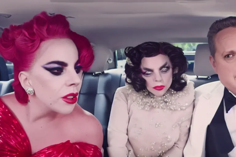 Image similar to lady gaga and judy garland in carpool karaoke, lady gaga, judy garland, red weapon 8 k s 3 5, cooke anamorphic / i lenses, highly detailed, cinematic lighting