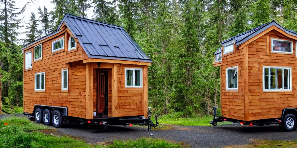 Image similar to expensive tiny house, well ventilated, attractive, cozy, pacific northwest