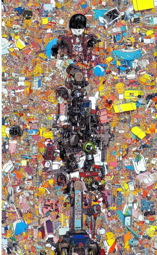 Prompt: a detailed,clear and colorful illustration of the end of human species surpressed by artificial intelligence in style of katsuhiro otomo