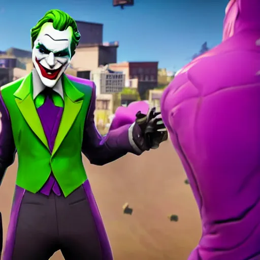 Image similar to The Joker gets a victory royale in Fortnite, unreal engine 5, screenshot