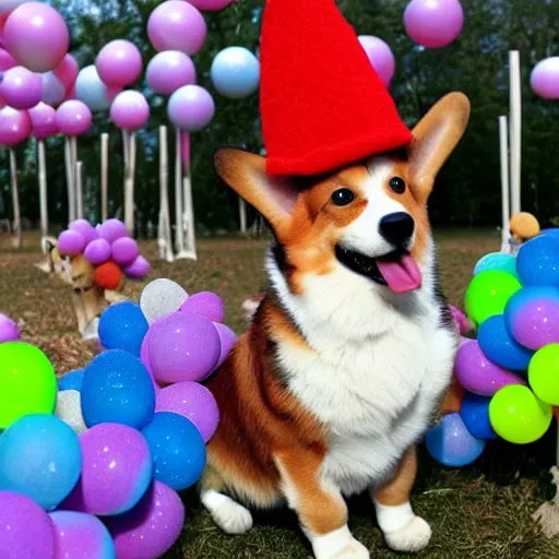 Image similar to Corgi on shrooms fights scary clowns