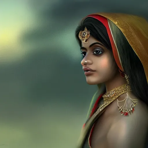Prompt: a matte painting of a beautiful Bengali girl, trending on Art Station